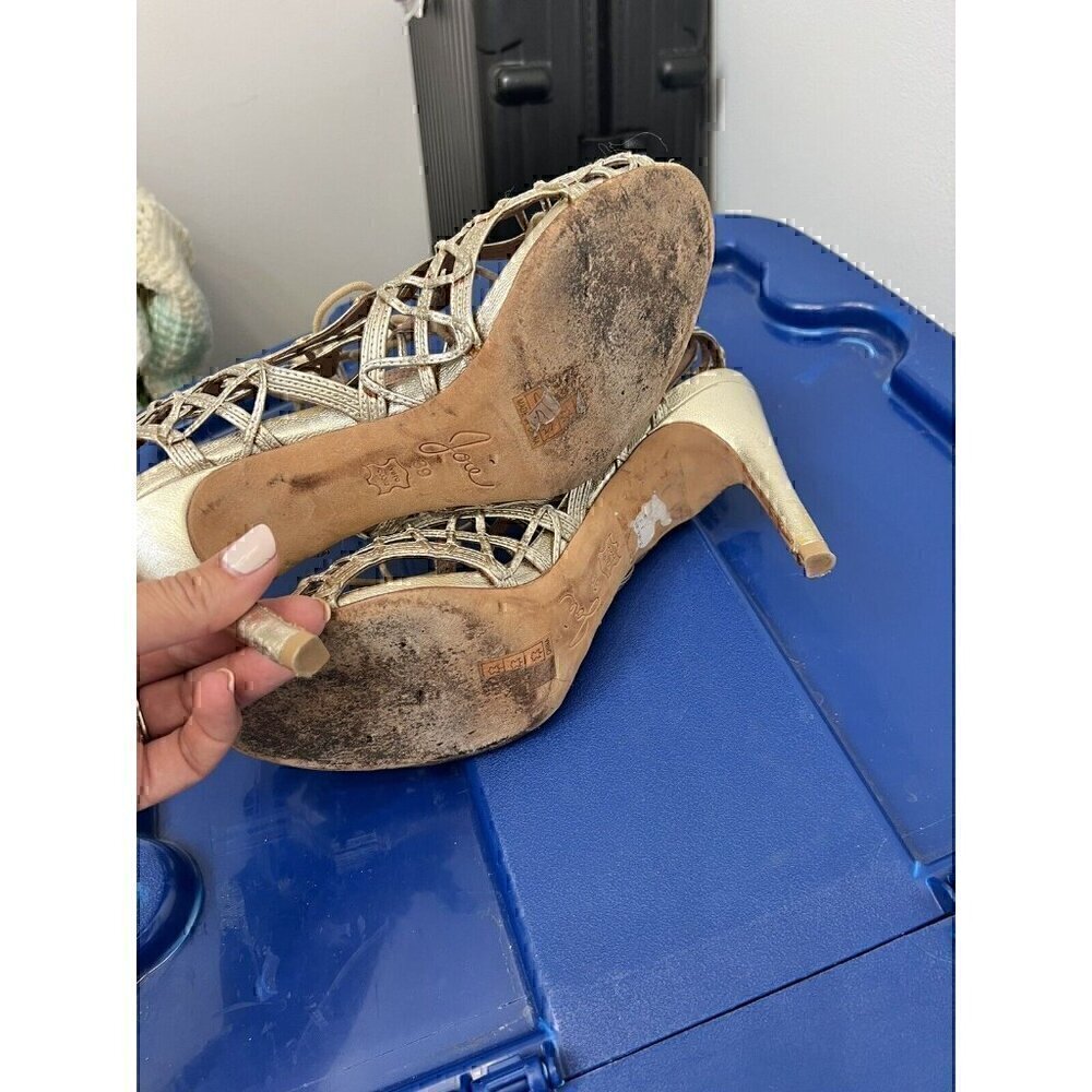 $385.00 JOIE GLADIATOR GOLD LEAH LACE FRONT LEATHER HEELS SHOES SZ 39 - Picture 6 of 7